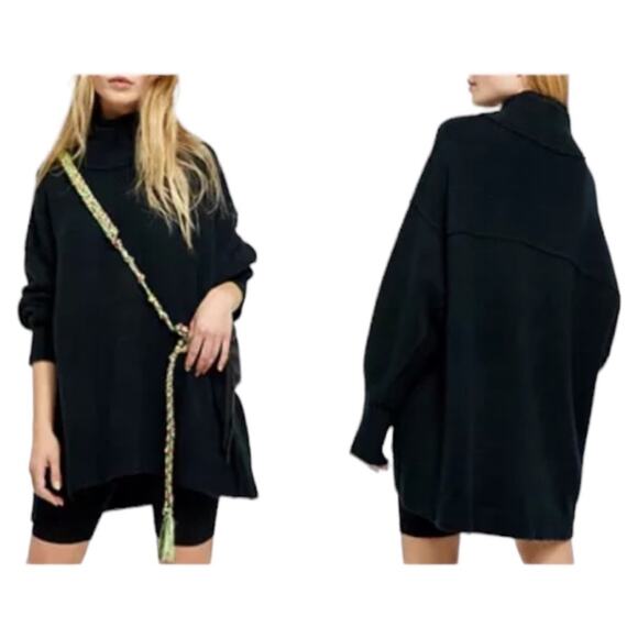 Free People Afterglow mock neck black oversized sweater Small Style # OB982299 - Picture 1 of 10
